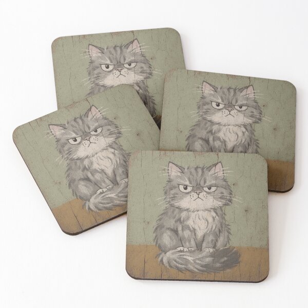 Item preview, Fluffy Grey Persian Cat Sulking Right After a Bath Folk Art designed and sold by PictorialWhimsy.