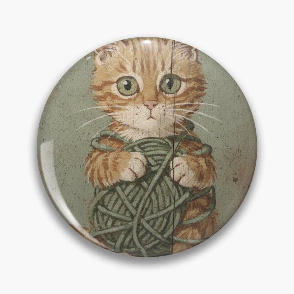 Item preview, Ginger Kitten Hopelessly Tangled in a Ball of Green Yarn Folk Art designed and sold by PictorialWhimsy.