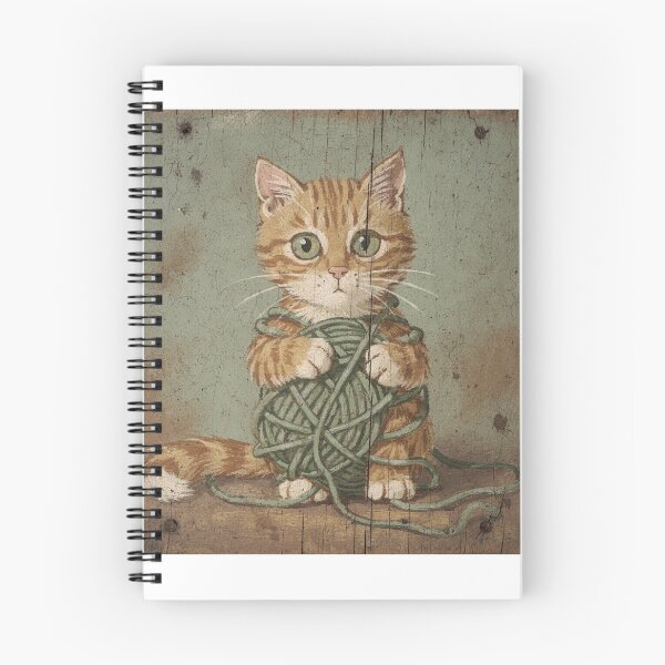 Item preview, Ginger Kitten Hopelessly Tangled in a Ball of Green Yarn Folk Art designed and sold by PictorialWhimsy.