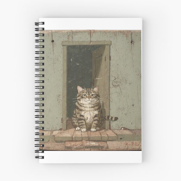 Item preview, Round Tabby Cat Sitting Squarely in the Middle of the Doorway Folk Art designed and sold by PictorialWhimsy.