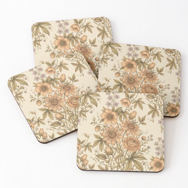 Item preview, Victorian Botanical Engraving Pattern – Amber Floral Art Print – Cottagecore Botanical Design – Antique Passionflower Art – Vintage Cream Floral designed and sold by @SHINTOSARTSTORE.