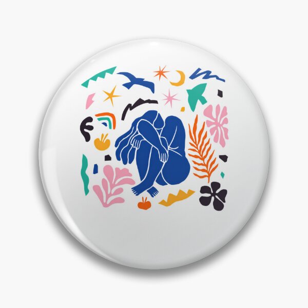Item preview, Blue Curled Woman Hugging Knees Among Botanical Shapes designed and sold by Ismail70.