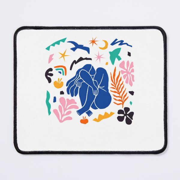 Item preview, Blue Curled Woman Hugging Knees Among Botanical Shapes designed and sold by Ismail70.