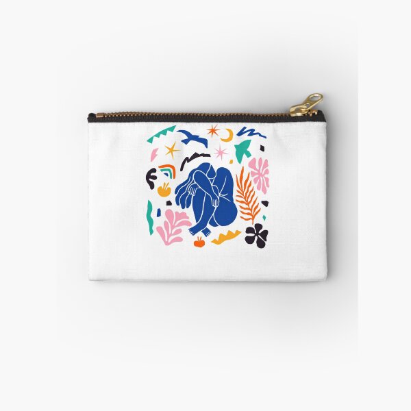 Item preview, Blue Curled Woman Hugging Knees Among Botanical Shapes designed and sold by Ismail70.