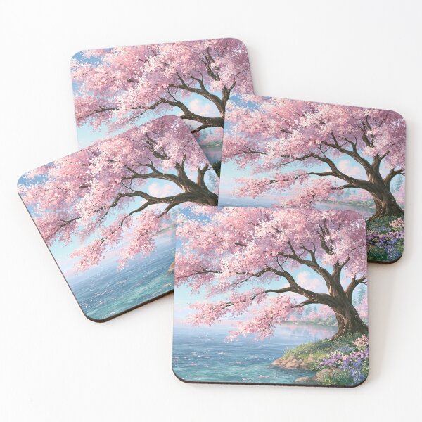 Item preview, A beautiful cherry blossom tree above a blue lake | Landscape designed and sold by Schmidsi.