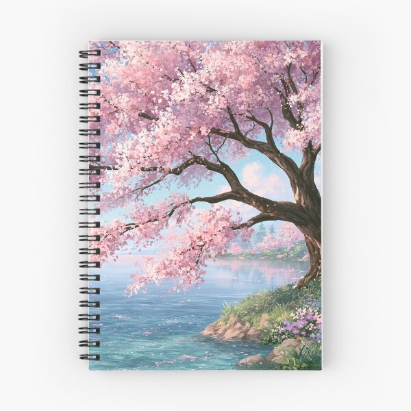 Item preview, A beautiful cherry blossom tree above a blue lake | Landscape designed and sold by Schmidsi.