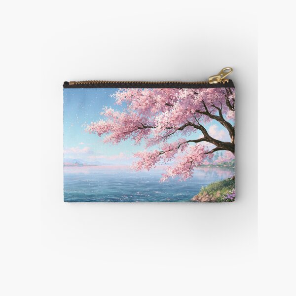 Item preview, A beautiful cherry blossom tree above a blue lake | Landscape designed and sold by Schmidsi.
