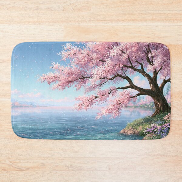 Item preview, A beautiful cherry blossom tree above a blue lake | Landscape designed and sold by Schmidsi.
