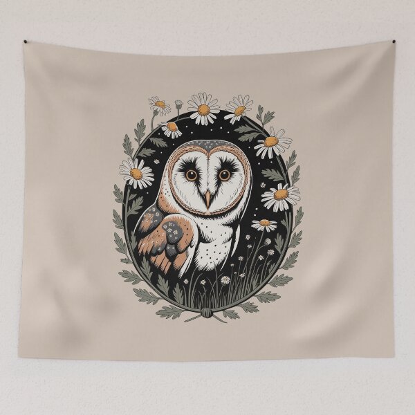 Item preview, Barn Owl Wildflower Meadow Vintage Illustration designed and sold by NuvoraNest.