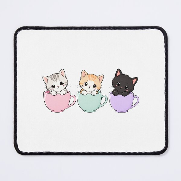 Item preview, Cute Kittens in Pastel Teacups Kawaii Cat Lover Gift Cute Cat Illustration designed and sold by Meenova Art.