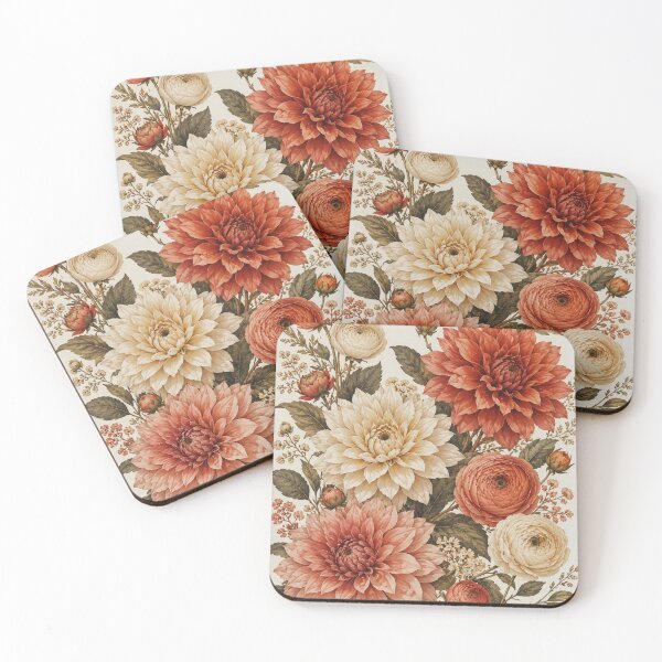 Item preview, Autumn Dahlia Bouquet – Vintage Botanical Floral Art Print – Terracotta & Cream Wall Decor designed and sold by @SHINTOSARTSTORE.