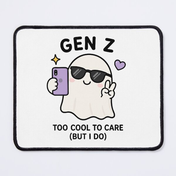 Item preview, Gen Z Kawaii Ghost Too Cool To Care Funny Spooky Selfie designed and sold by VectorForge Studio.
