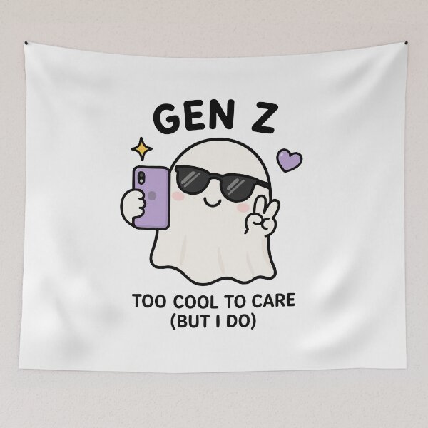 Item preview, Gen Z Kawaii Ghost Too Cool To Care Funny Spooky Selfie designed and sold by VectorForge Studio.