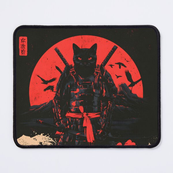 Item preview, Black Cat Samurai Warrior Rising Sun Ukiyo-e Woodcut Art designed and sold by GrinGalore.