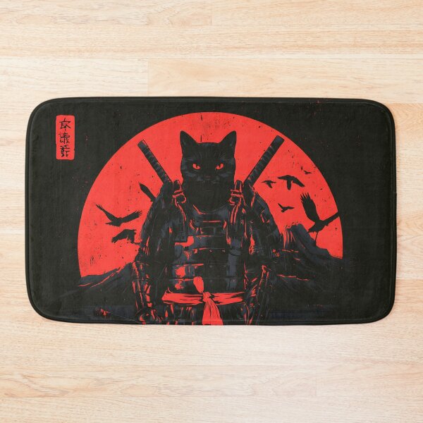 Item preview, Black Cat Samurai Warrior Rising Sun Ukiyo-e Woodcut Art designed and sold by GrinGalore.