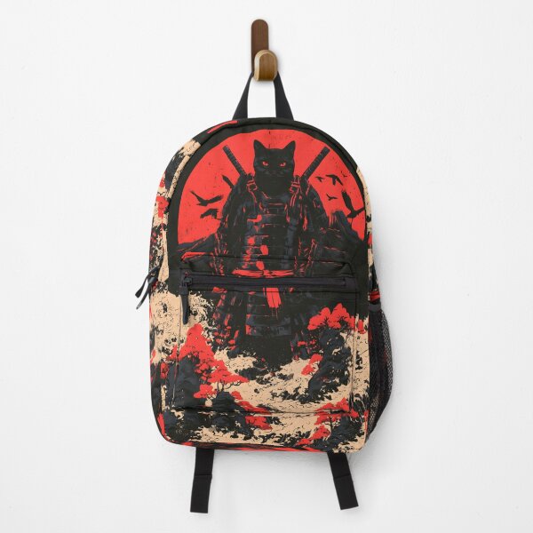 Item preview, Black Cat Samurai Warrior Rising Sun Ukiyo-e Woodcut Art designed and sold by GrinGalore.
