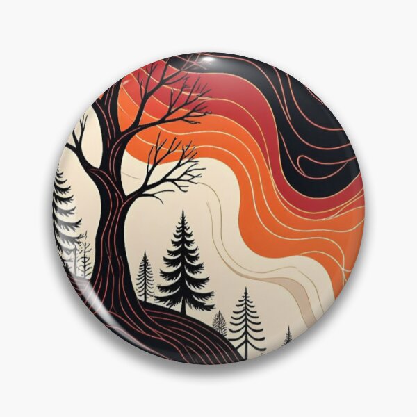 Item preview, Retro Autumn Forest Linocut Vintage Wavy Nature Landscape designed and sold by LYAN-STORE.