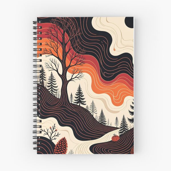Item preview, Retro Autumn Forest Linocut Vintage Wavy Nature Landscape designed and sold by LYAN-STORE.