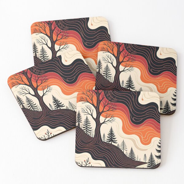Item preview, Retro Autumn Forest Linocut Vintage Wavy Nature Landscape designed and sold by LYAN-STORE.