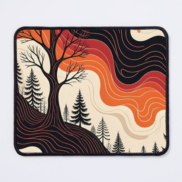 Item preview, Retro Autumn Forest Linocut Vintage Wavy Nature Landscape designed and sold by LYAN-STORE.