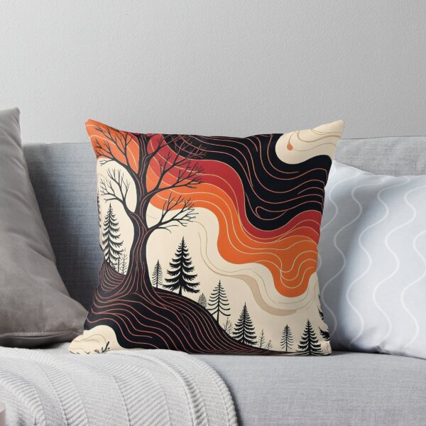 Item preview, Retro Autumn Forest Linocut Vintage Wavy Nature Landscape designed and sold by LYAN-STORE.