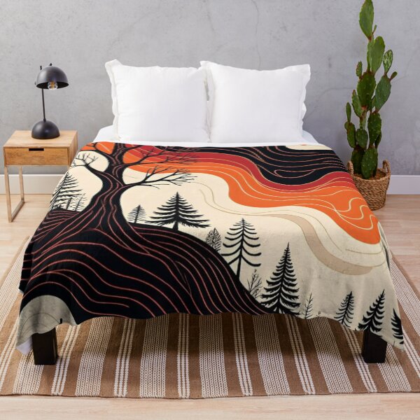 Item preview, Retro Autumn Forest Linocut Vintage Wavy Nature Landscape designed and sold by LYAN-STORE.