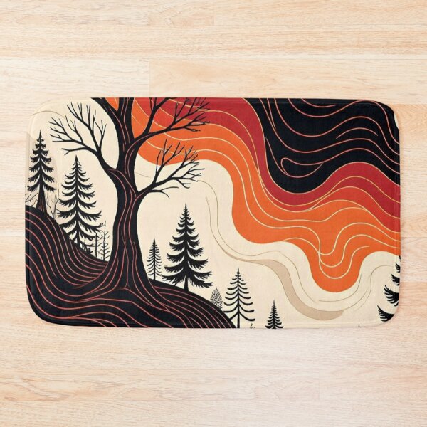 Item preview, Retro Autumn Forest Linocut Vintage Wavy Nature Landscape designed and sold by LYAN-STORE.