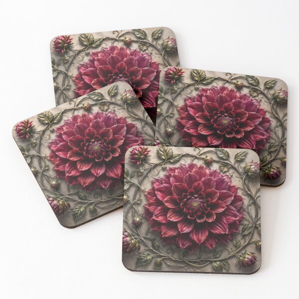 Item preview, Burgundy Dahlia Flower Botanical Floral Art designed and sold by ManJiangHong.