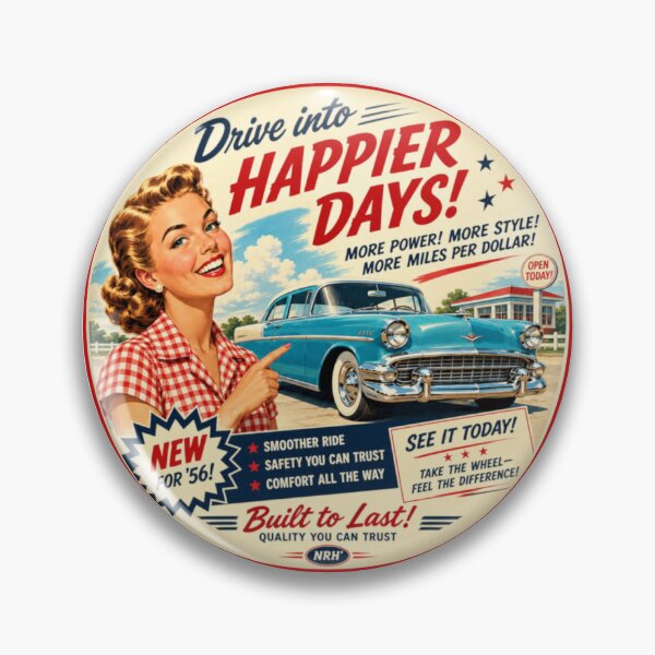 Item preview, Drive Into Happier Days 50s Pin Up Girl Vintage Car Ad Art designed and sold by Normandy Road Heritage™ - Vintage Garage Art.