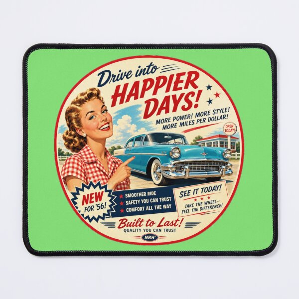 Item preview, Drive Into Happier Days 50s Pin Up Girl Vintage Car Ad Art designed and sold by Normandy Road Heritage™ - Vintage Garage Art.