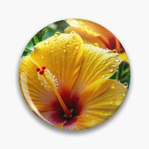 Item preview, Golden Hibiscus Flowers with Dew Drops Tropical Floral Garden designed and sold by Wild Bloom Paws.