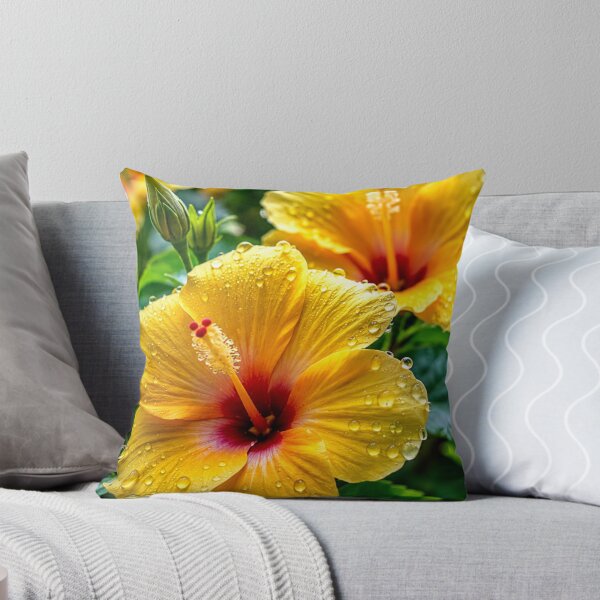 Item preview, Golden Hibiscus Flowers with Dew Drops Tropical Floral Garden designed and sold by Wild Bloom Paws.