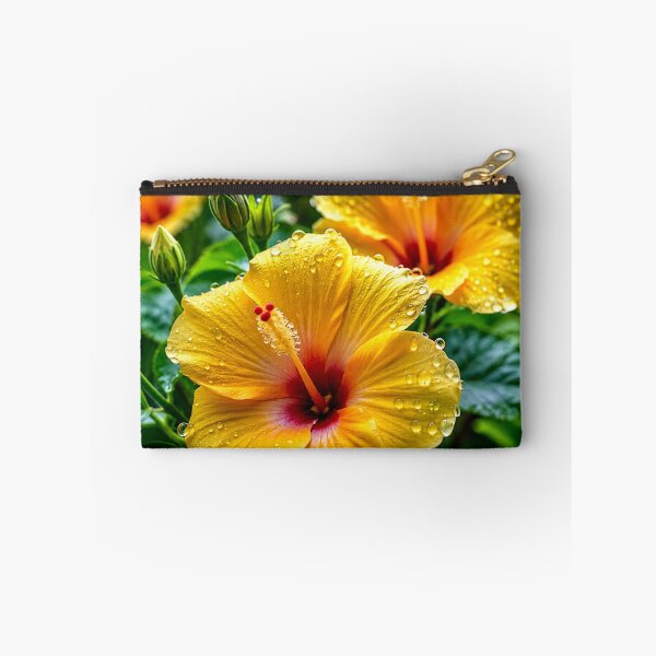 Item preview, Golden Hibiscus Flowers with Dew Drops Tropical Floral Garden designed and sold by Wild Bloom Paws.