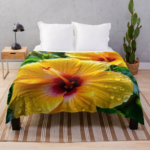 Item preview, Golden Hibiscus Flowers with Dew Drops Tropical Floral Garden designed and sold by Wild Bloom Paws.
