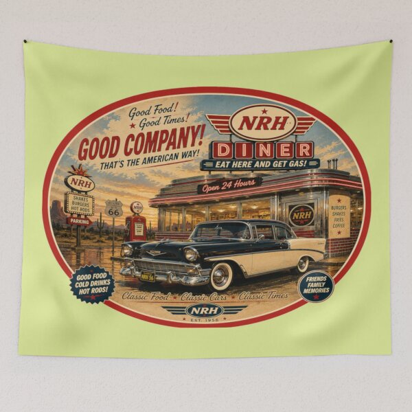 Item preview, Good Company Diner Retro 50s Classic Car American Diner Art designed and sold by Normandy Road Heritage™ - Vintage Garage Art.