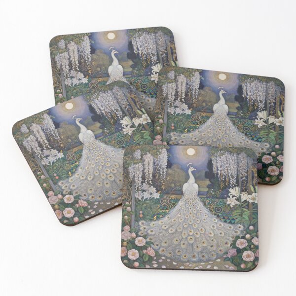 Item preview, White Peacock Moon Garden – Klimt Inspired Peacock Art, Gold Botanical Luxury Wall Decor designed and sold by Tamas Das.