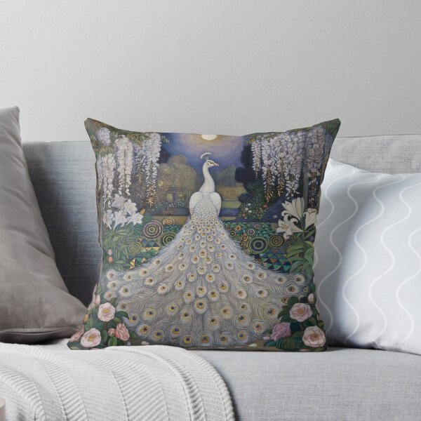 Item preview, White Peacock Moon Garden – Klimt Inspired Peacock Art, Gold Botanical Luxury Wall Decor designed and sold by Tamas Das.