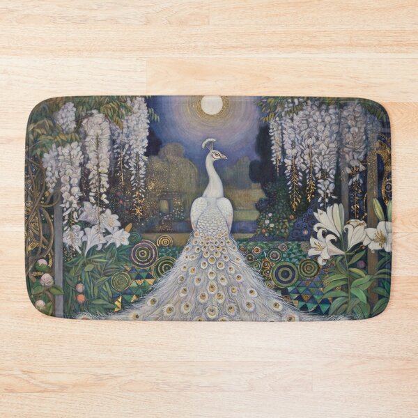 Item preview, White Peacock Moon Garden – Klimt Inspired Peacock Art, Gold Botanical Luxury Wall Decor designed and sold by Tamas Das.
