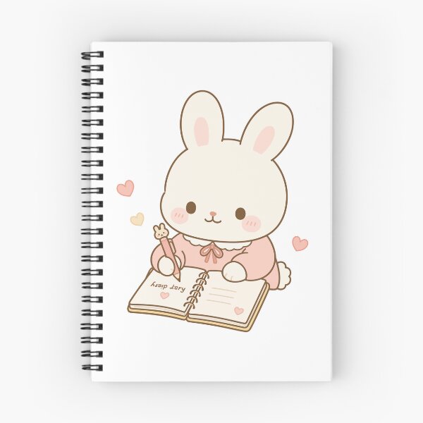 Item preview, Kawaii Bunny Writing Diary Illustration designed and sold by daldadesign.
