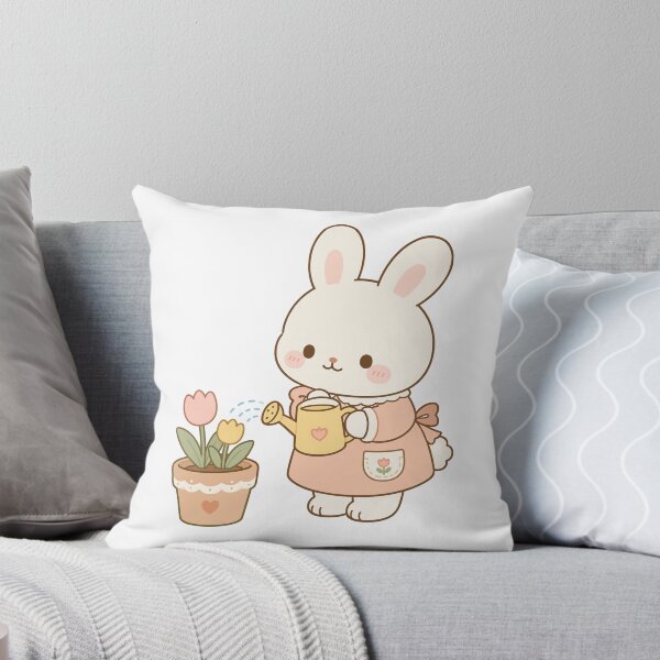 Item preview, Kawaii Bunny Watering Flowers Illustration designed and sold by daldadesign.