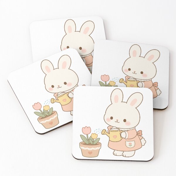 Item preview, Kawaii Bunny Watering Flowers Illustration designed and sold by daldadesign.
