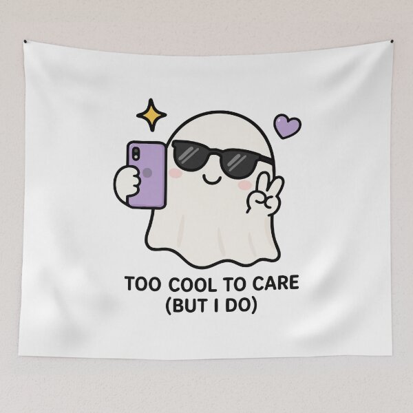 Item preview, Gen Z Too Cool To Care Kawaii Ghost Selfie Funny Spooky designed and sold by VectorForge Studio.