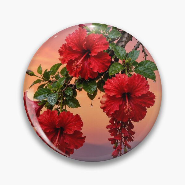 Item preview, Red Hibiscus Flowers Against a Pink Sunset designed and sold by Wild Bloom Paws.