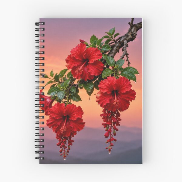 Item preview, Red Hibiscus Flowers Against a Pink Sunset designed and sold by Wild Bloom Paws.