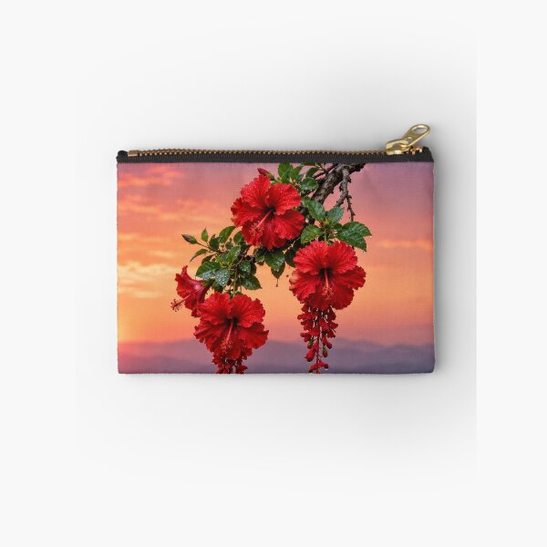 Item preview, Red Hibiscus Flowers Against a Pink Sunset designed and sold by Wild Bloom Paws.
