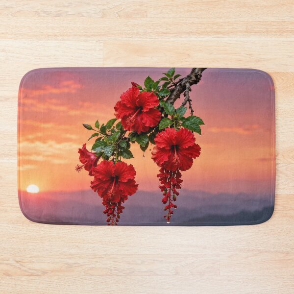 Item preview, Red Hibiscus Flowers Against a Pink Sunset designed and sold by Wild Bloom Paws.