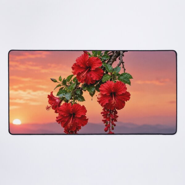 Item preview, Red Hibiscus Flowers Against a Pink Sunset designed and sold by Wild Bloom Paws.