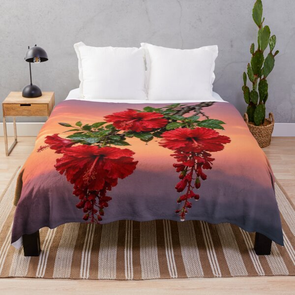 Item preview, Red Hibiscus Flowers Against a Pink Sunset designed and sold by Wild Bloom Paws.