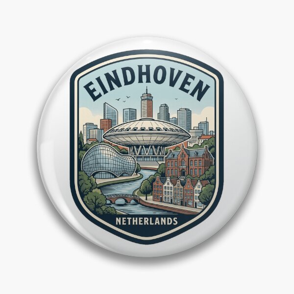 Item preview, Eindhoven Netherlands Retro Cityscape Travel Badge designed and sold by k3rstman1.