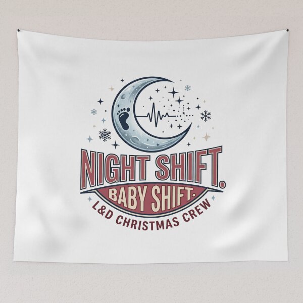Item preview, Night Shift Baby Shift L&D Christmas Crew Labor and Delivery Nurse Crescent Moon designed and sold by raedattia.